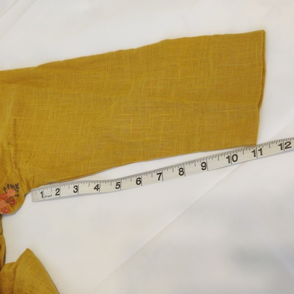 Bombay Paisley. Mustard Color 3/4 Sleeve Dress With Floral Embroidery - Picture 9 of 11